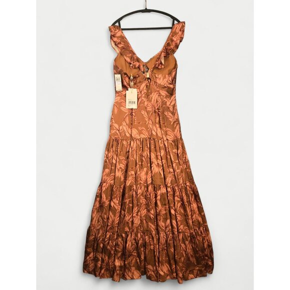 Significant Other Soller Pleated Cutout Botanical Print Ruffle V Neck Maxi Dress - Picture 3 of 13